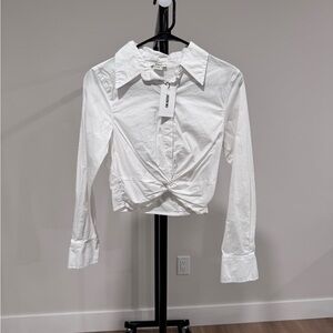 NWT Jason Wu Twist-Front Button-Down Shirt, White